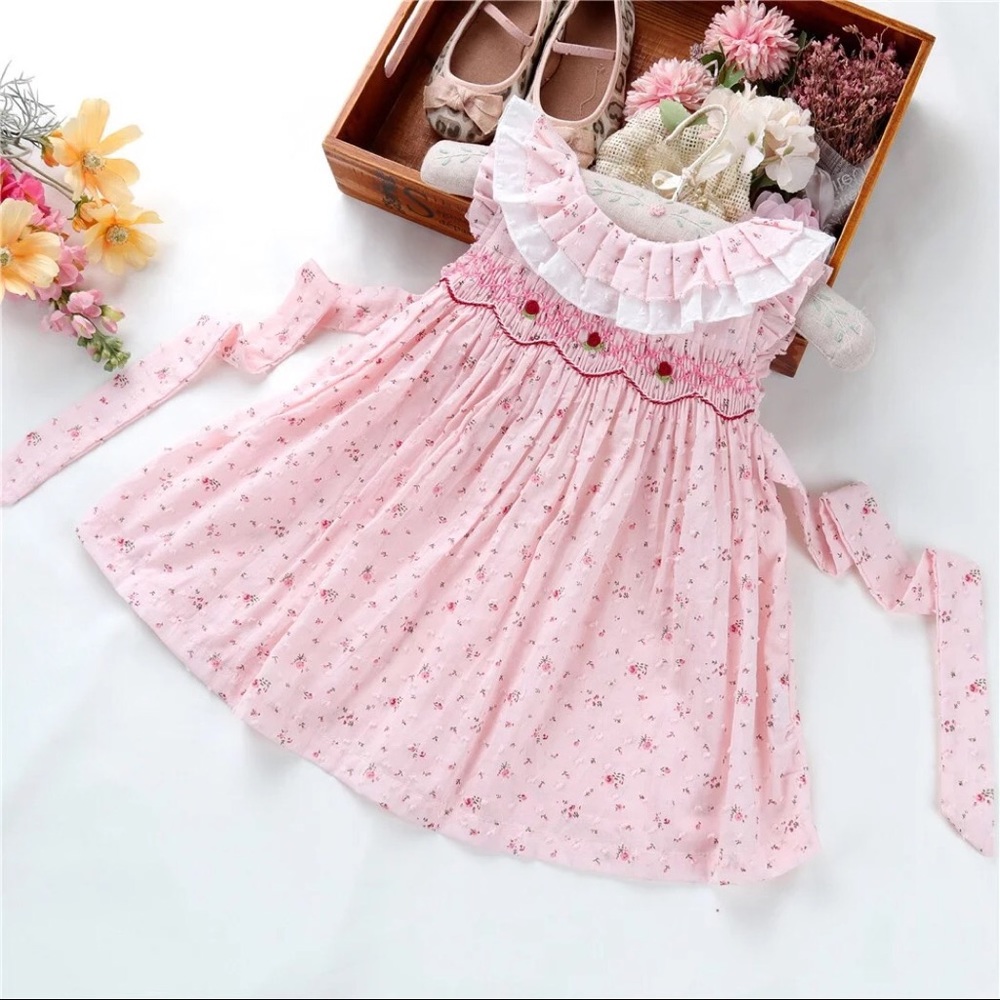Pink Floral Smocked Dress